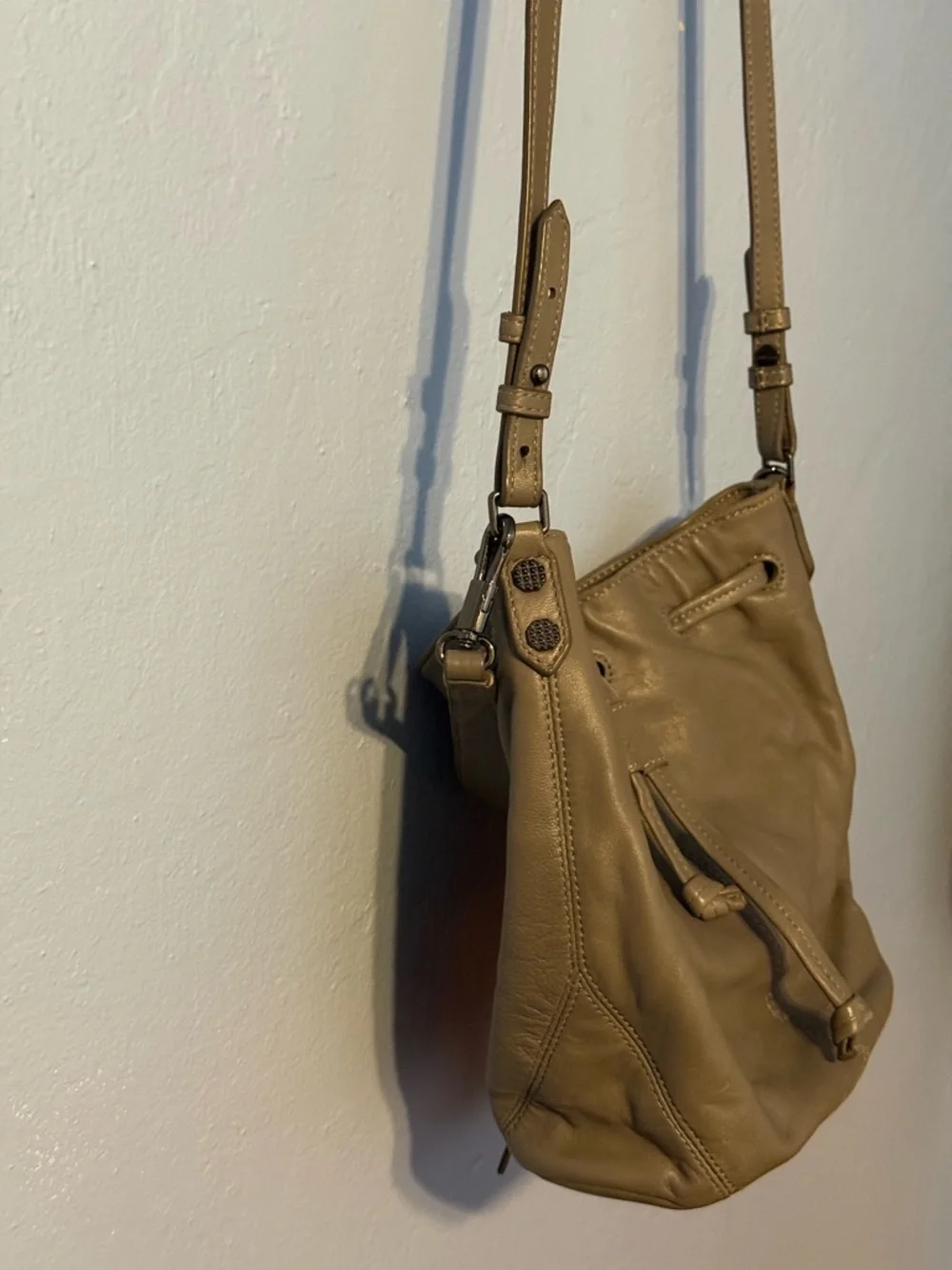 Elizabeth and James Taupe Leather Tassel Shoulder Bag